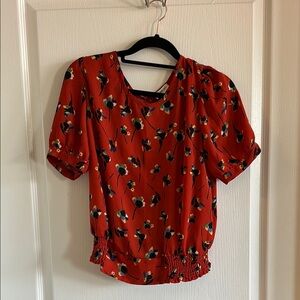 Sienna Sky Red and Black Puff Sleeve Ruffled Blouse